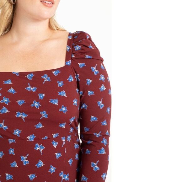 Eloquii Floral Puff Sleeve Midi Dress - Picture 3 of 5